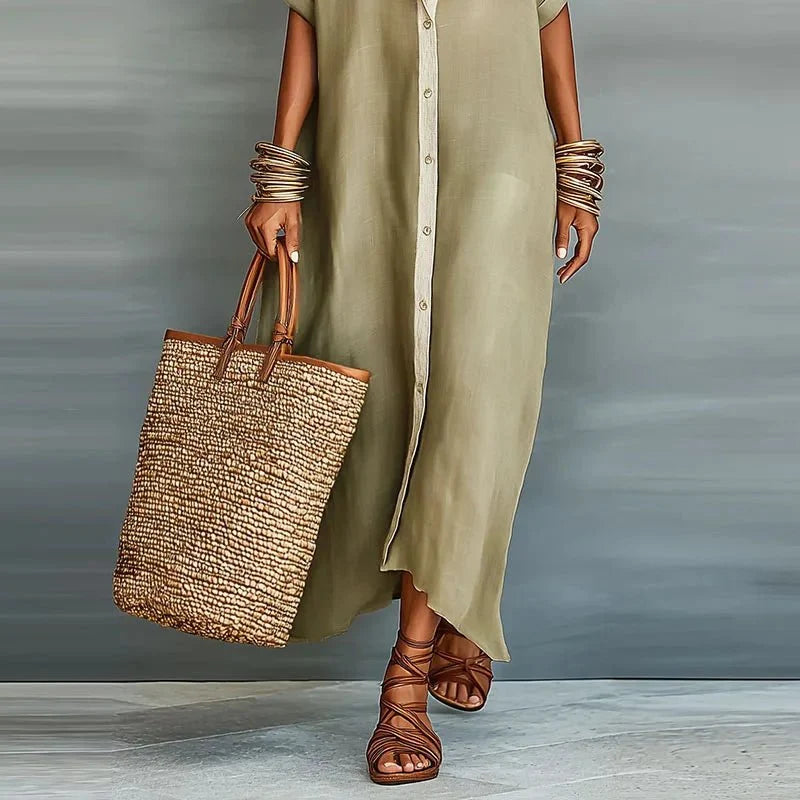 Robe longue décontractée pour femme à boutons sur le devant