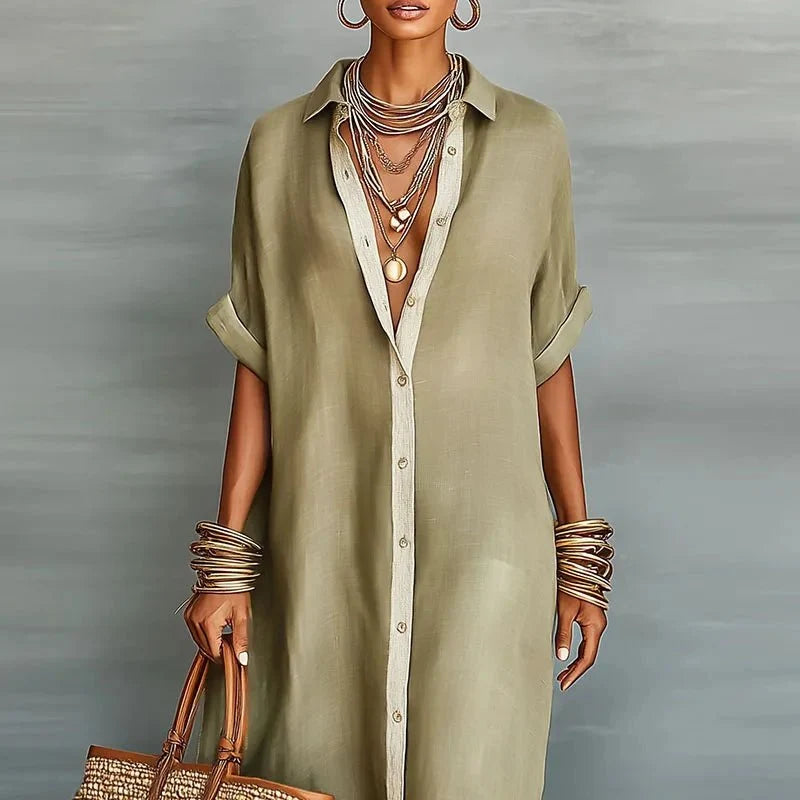 Robe longue décontractée pour femme à boutons sur le devant