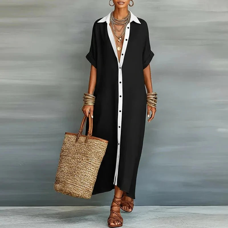 Robe longue décontractée pour femme à boutons sur le devant