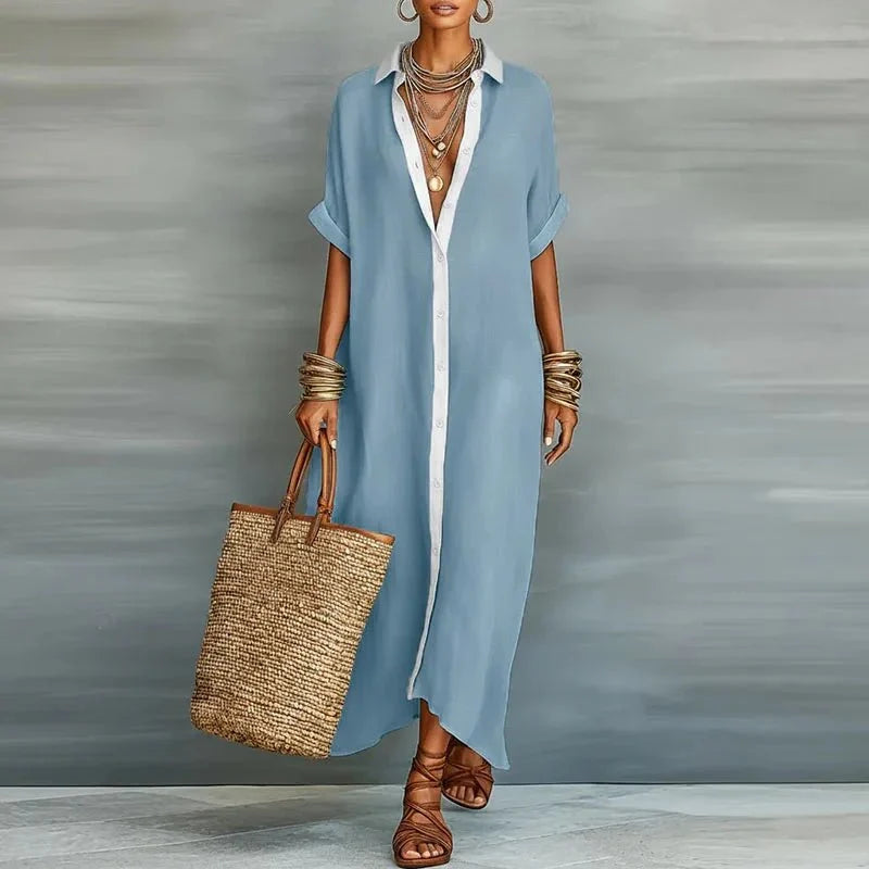 Robe longue décontractée pour femme à boutons sur le devant