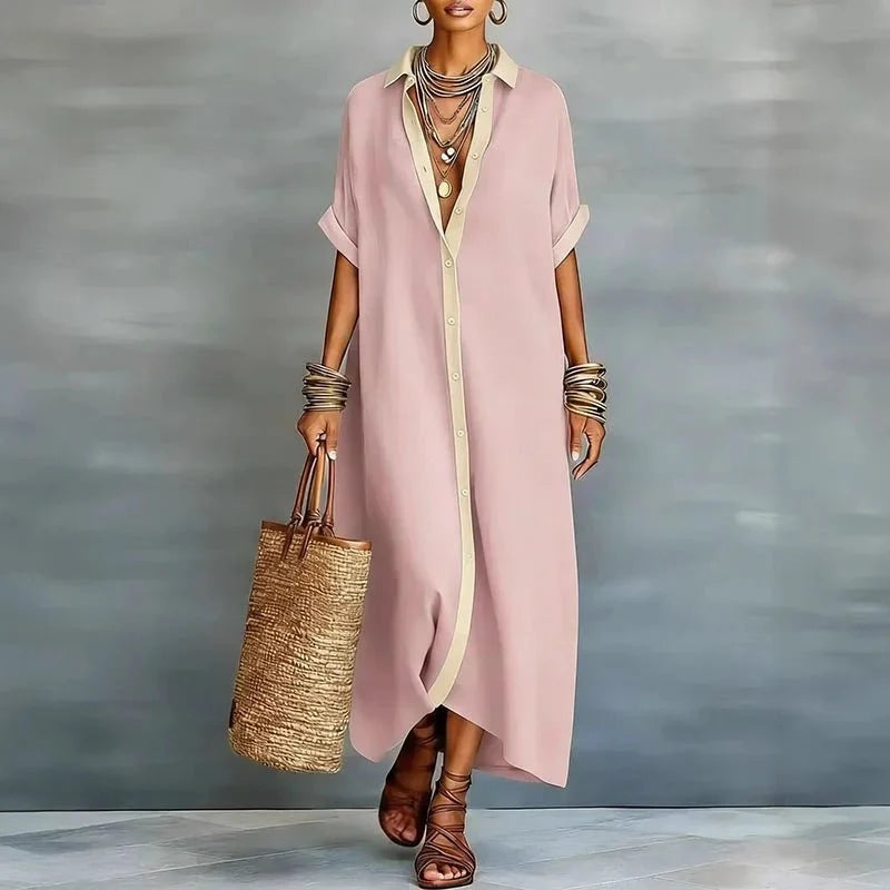 Robe longue décontractée pour femme à boutons sur le devant