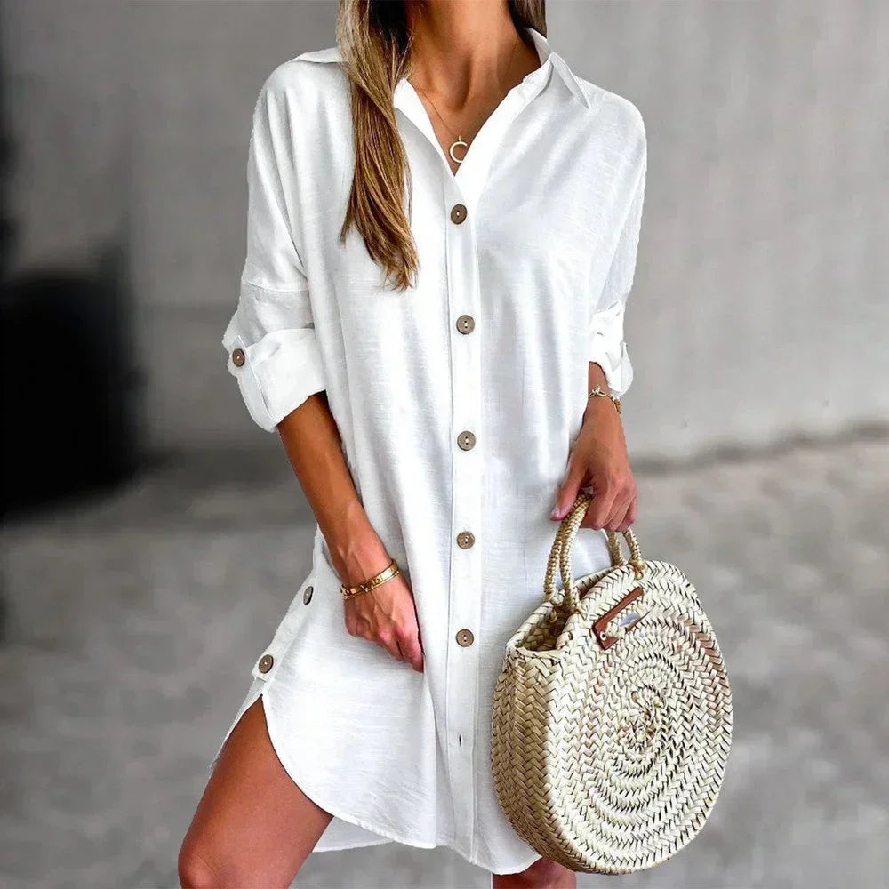 Robe mini boutonnée à manches longues pour femmes