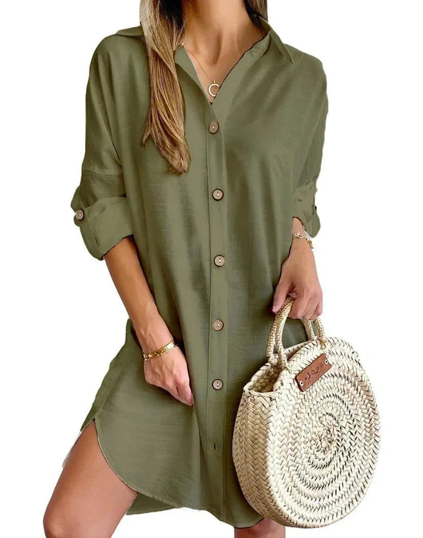 Robe mini boutonnée à manches longues pour femmes