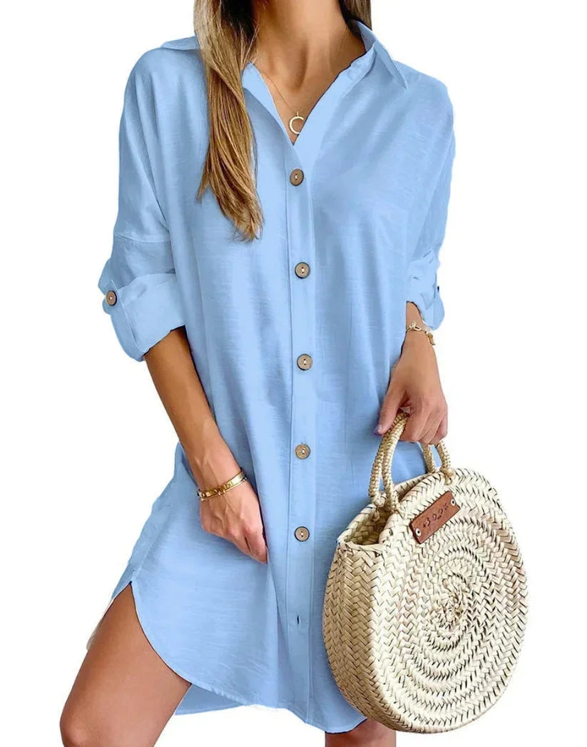 Robe mini boutonnée à manches longues pour femmes