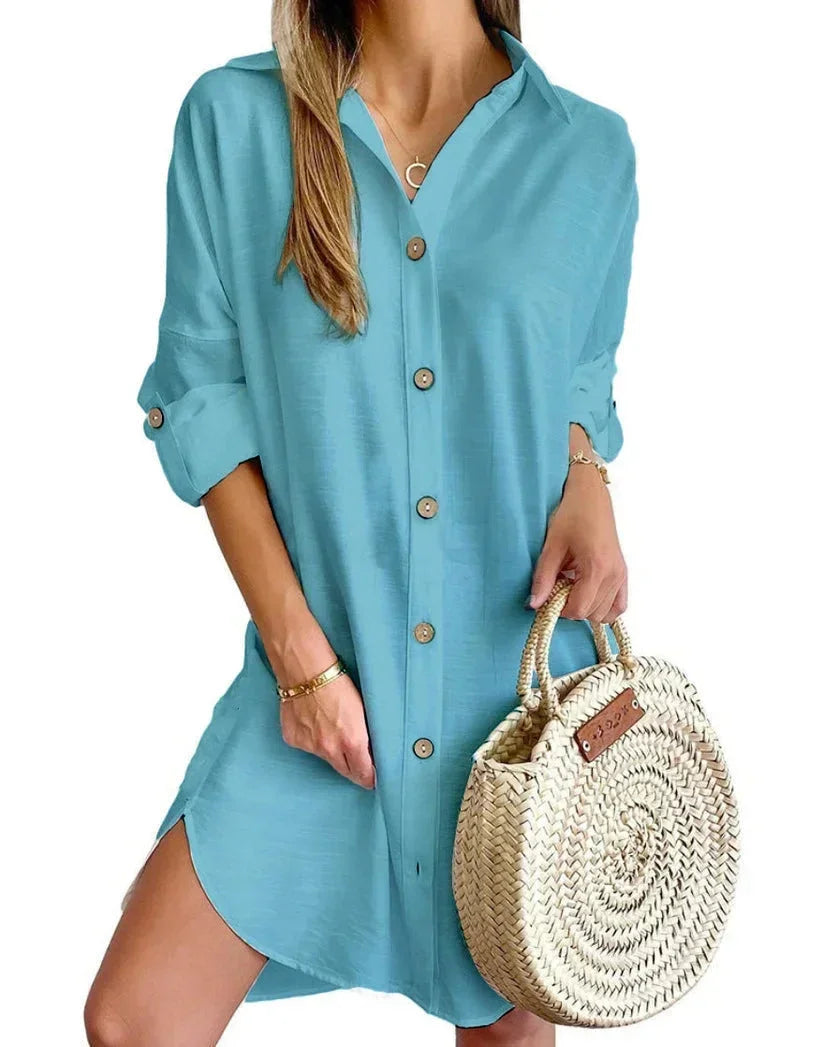 Robe mini boutonnée à manches longues pour femmes