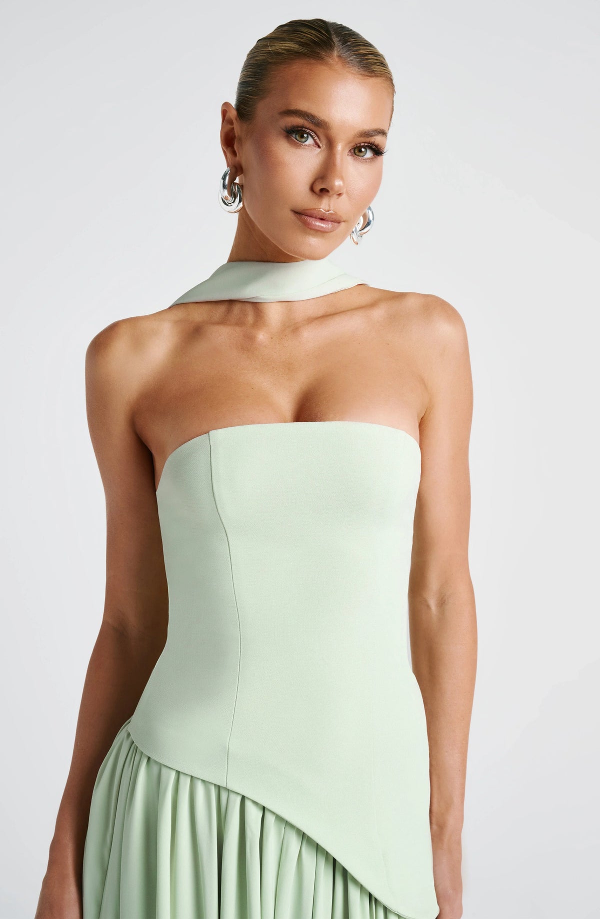 Abito lungo da donna senza spalline, modello corsetto, con spacco alto