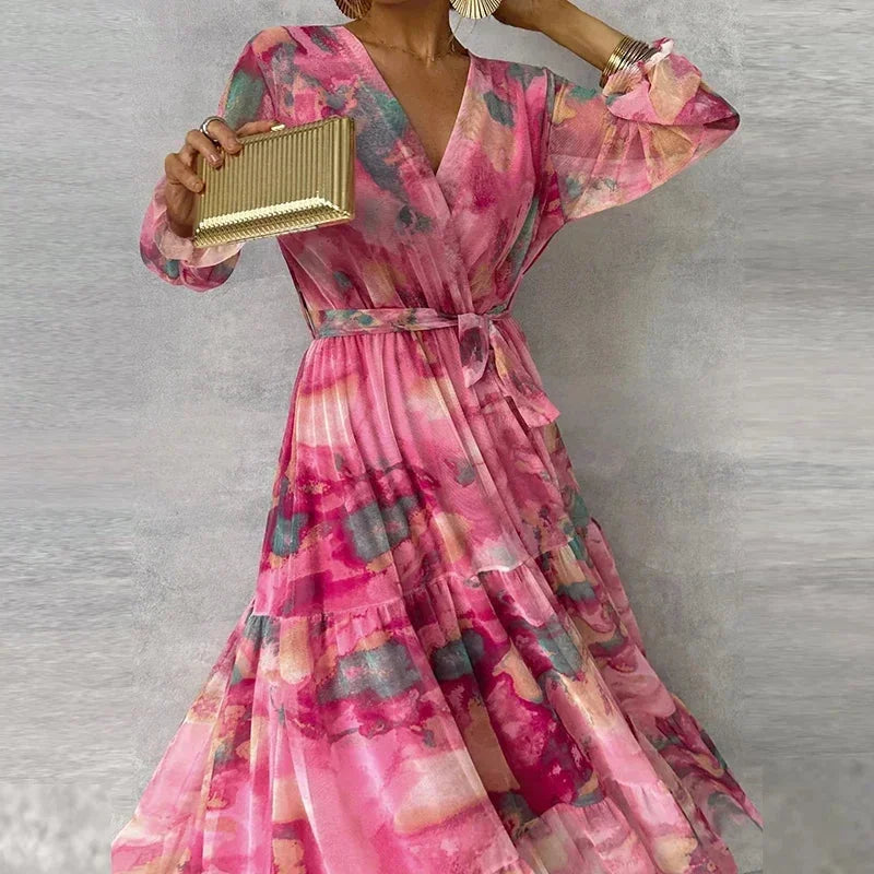 Women’s Floral Flowing Maxi Dress with Long Sleeves