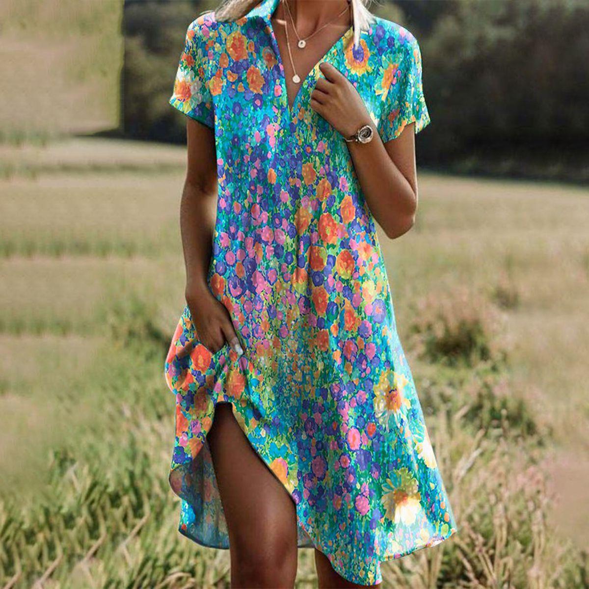 Women’s Floral V-Neck Casual Midi Dress