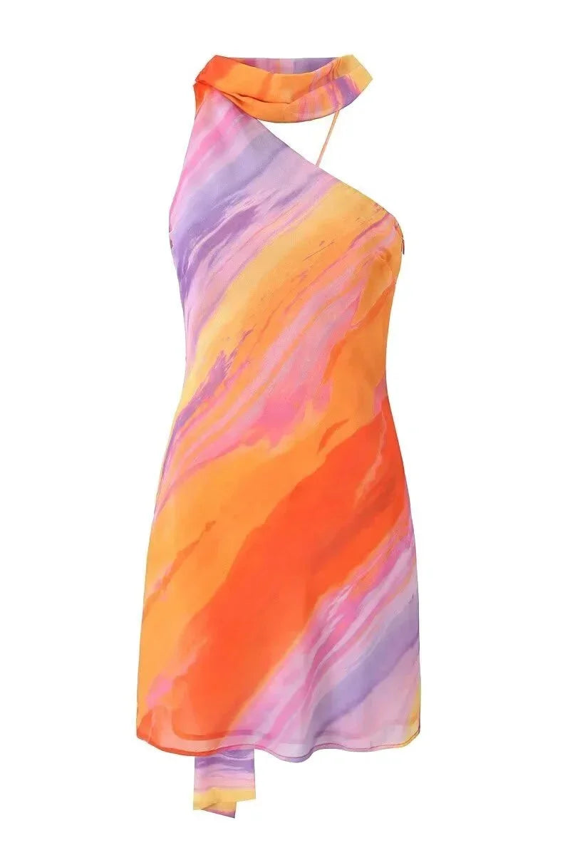 Robe mini asymétrique imprimée à une épaule pour femmes