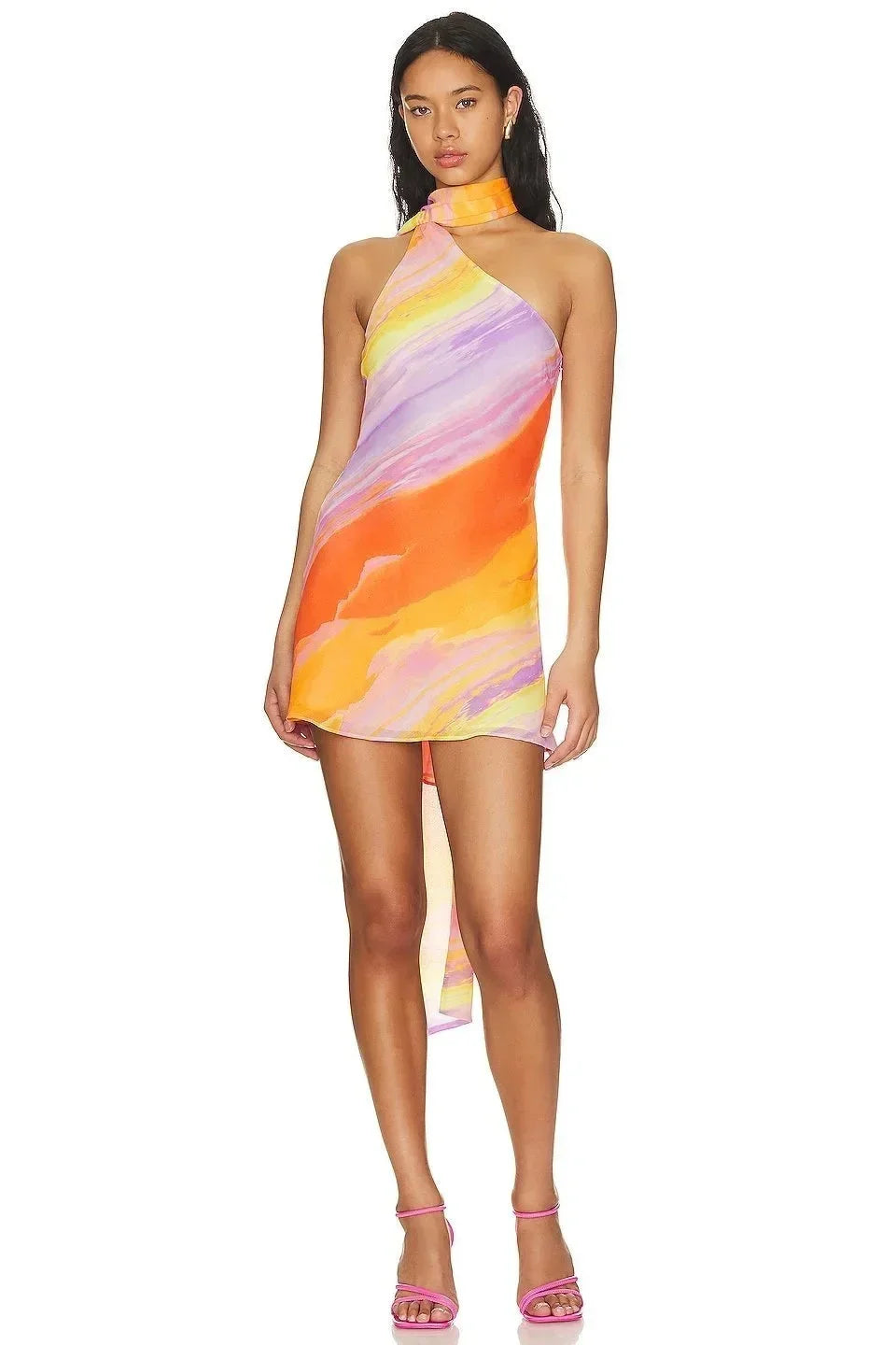 Robe mini asymétrique imprimée à une épaule pour femmes