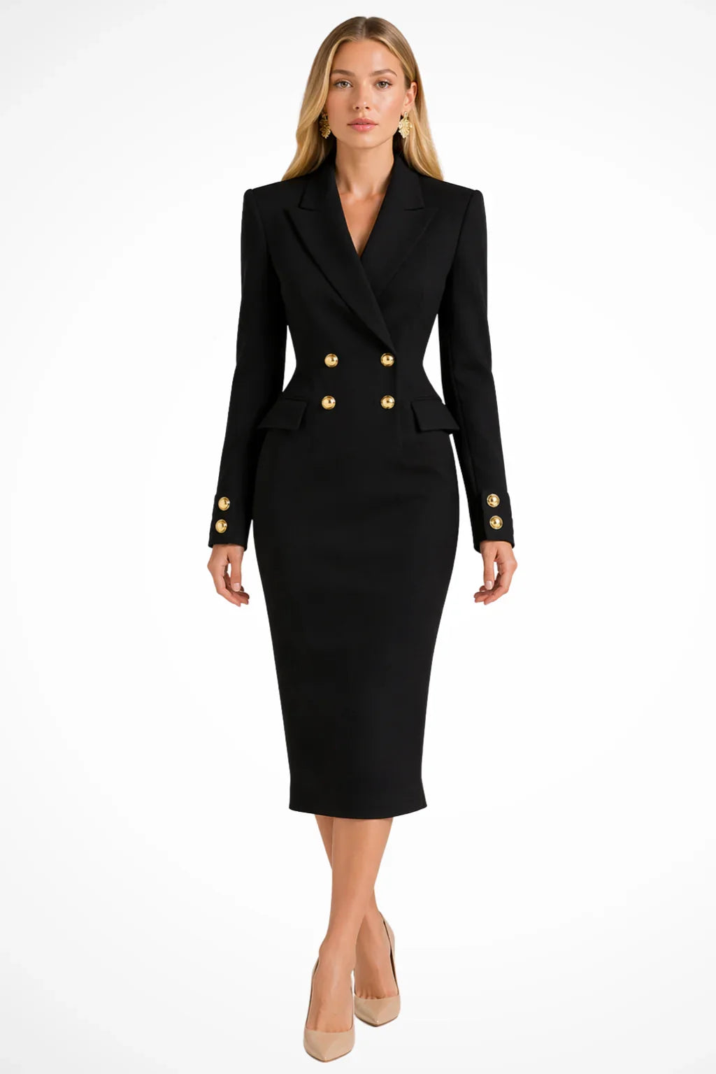 Women's Double Breasted Blazer Midi Dress