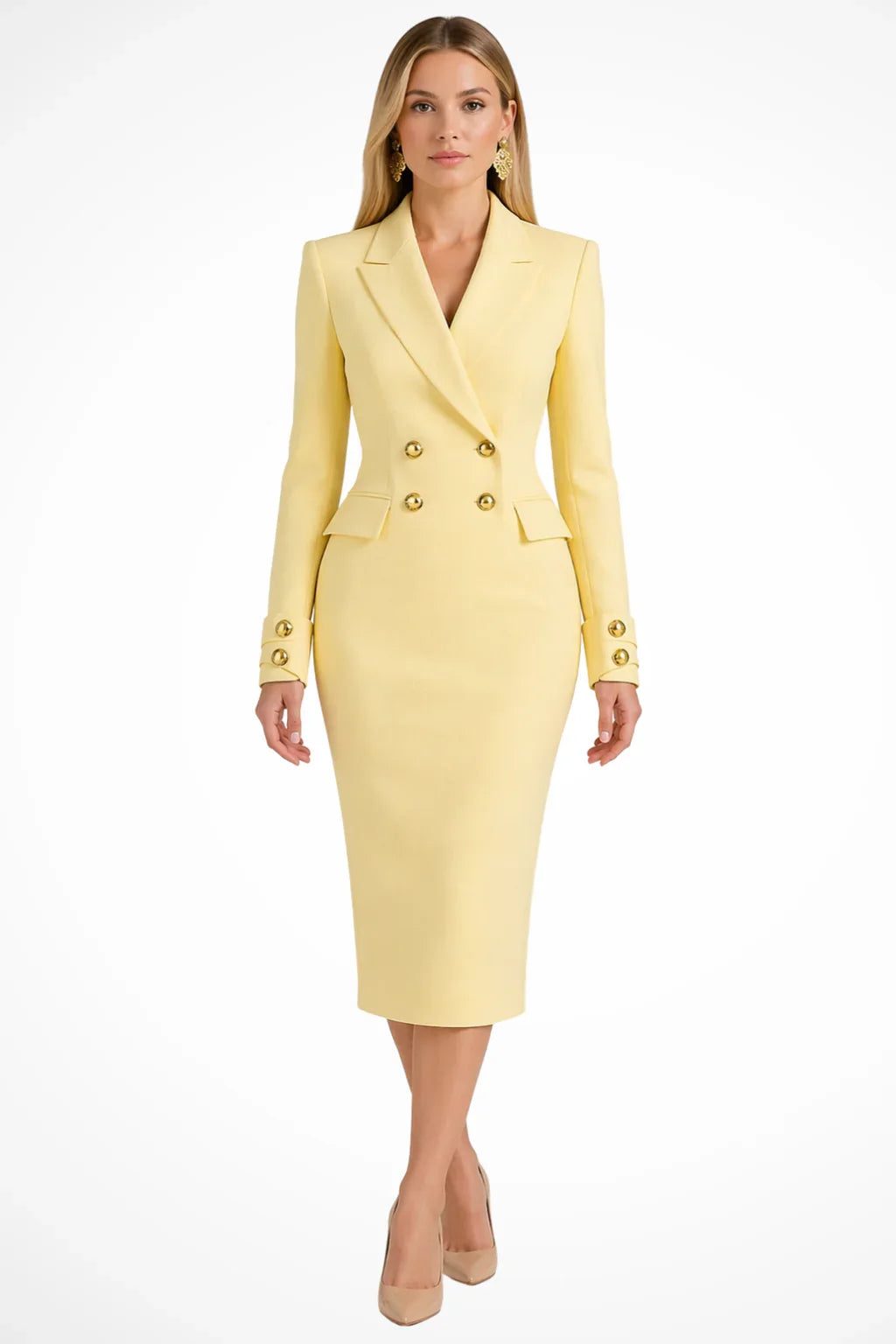 Women's Double Breasted Blazer Midi Dress