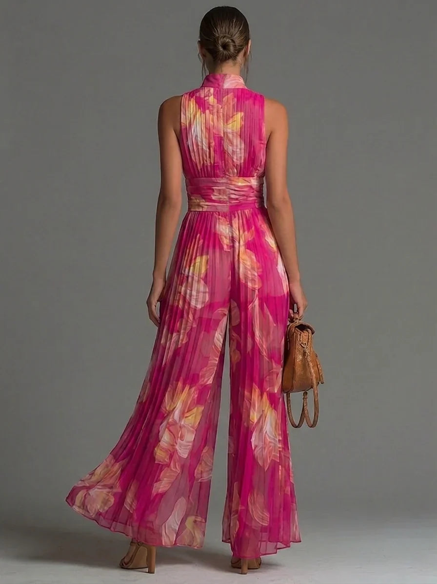 Women's Sleeveless Pleated Wide-Leg Jumpsuit