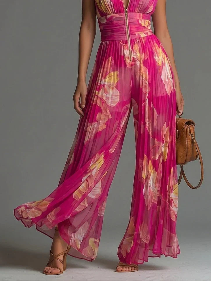 Women's Sleeveless Pleated Wide-Leg Jumpsuit