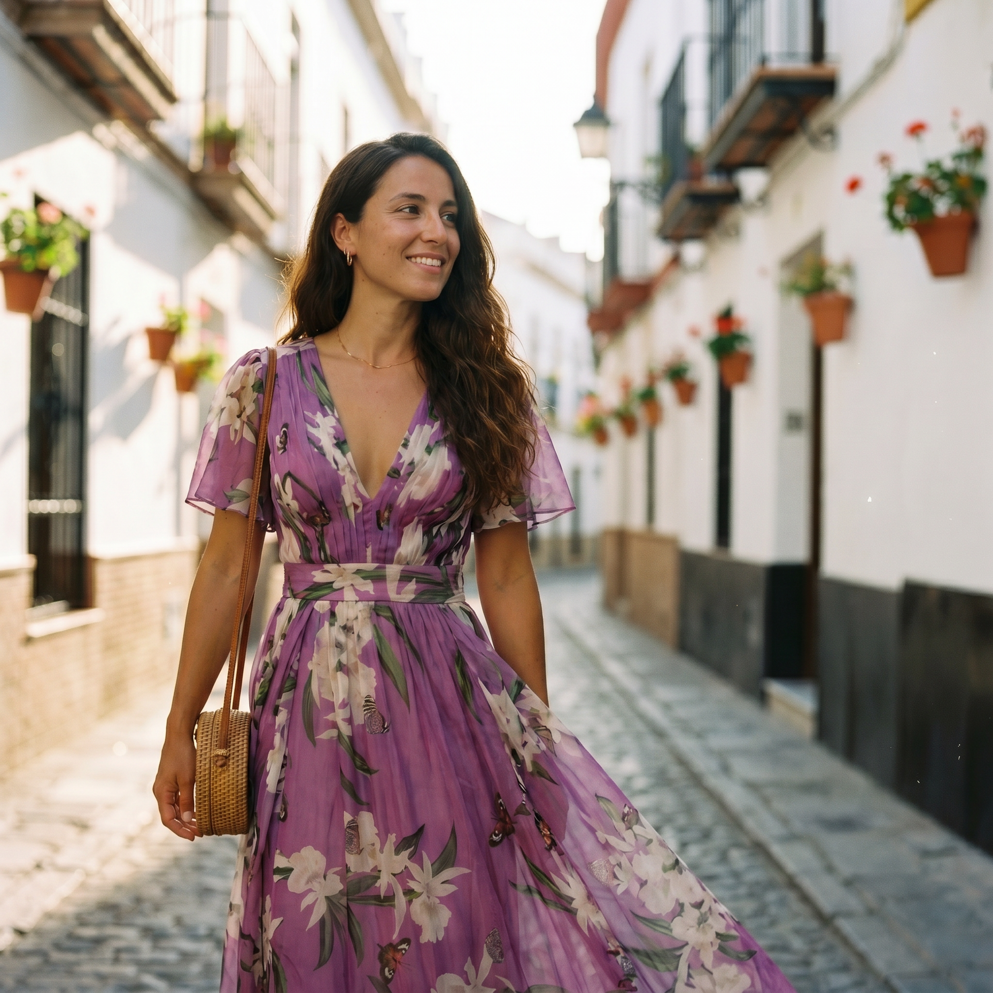 Women's Floral Maxi Dress with V-Neck