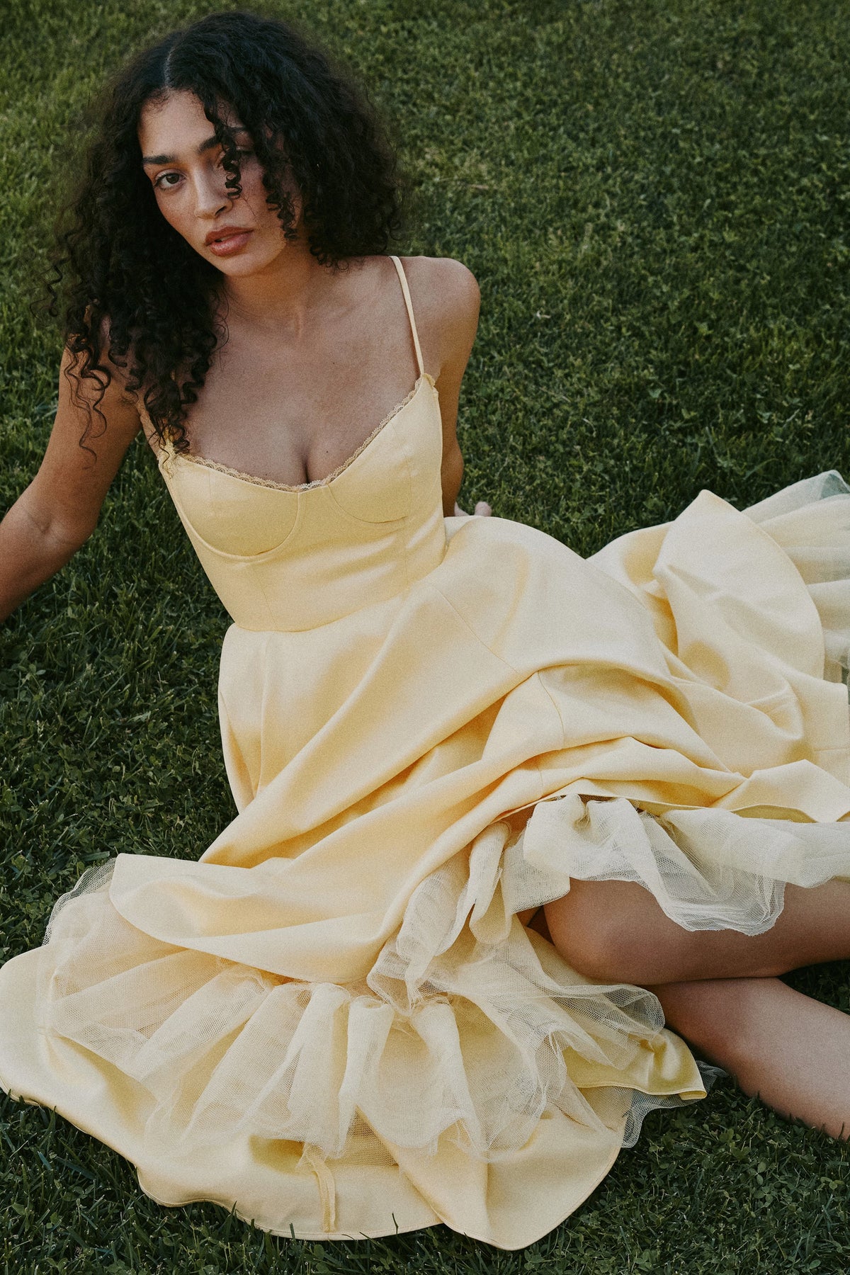 Women's Satin Tulle Midi Dress with Pockets