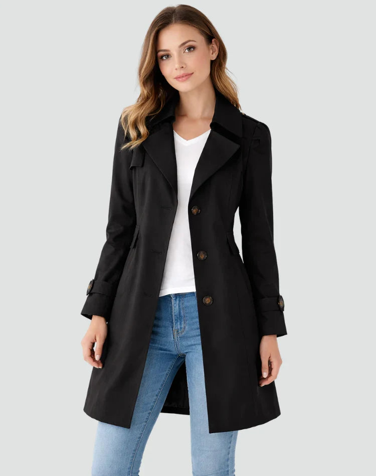 Women's Classic Trench Coat with Lapel Collar