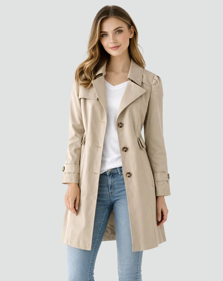 Women's Classic Trench Coat with Lapel Collar