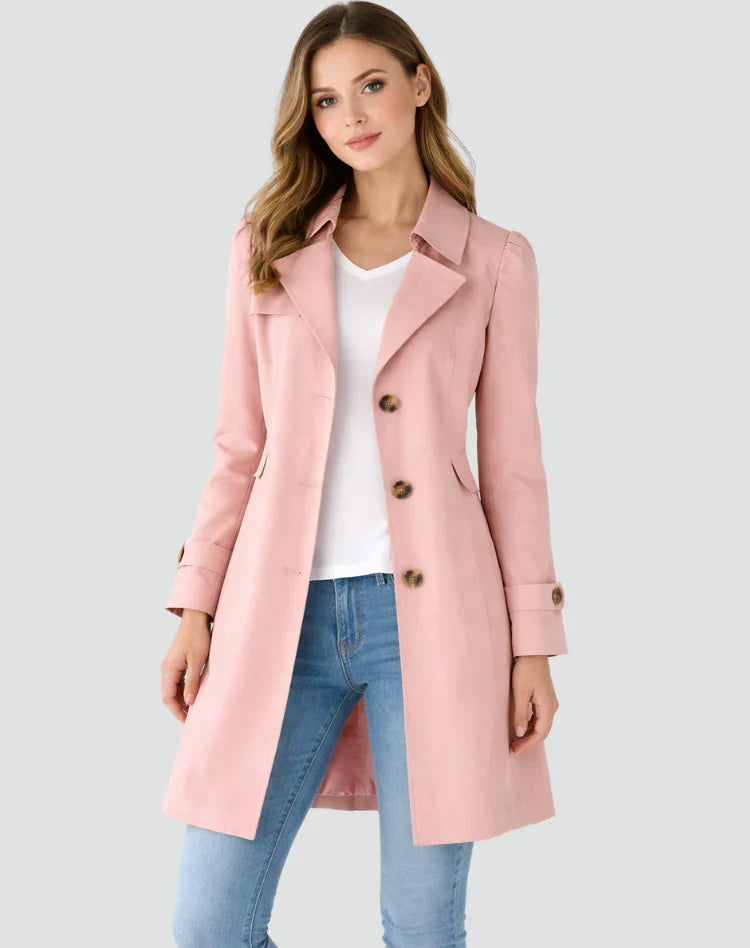 Women's Classic Trench Coat with Lapel Collar