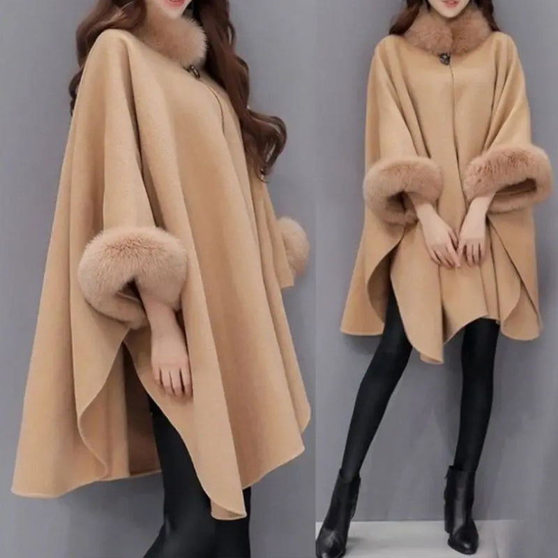 Manteau de luxe cintré pour femme à col en fourrure