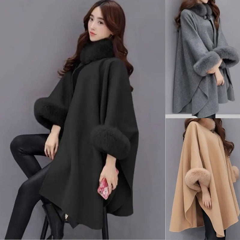 Manteau de luxe cintré pour femme à col en fourrure