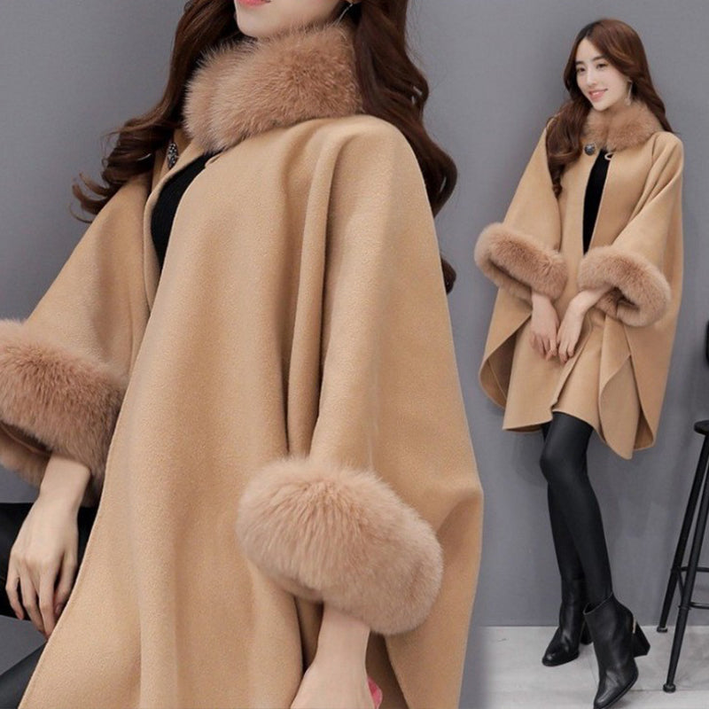 Manteau de luxe cintré pour femme à col en fourrure
