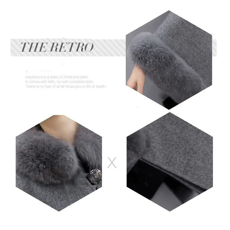 Manteau de luxe cintré pour femme à col en fourrure