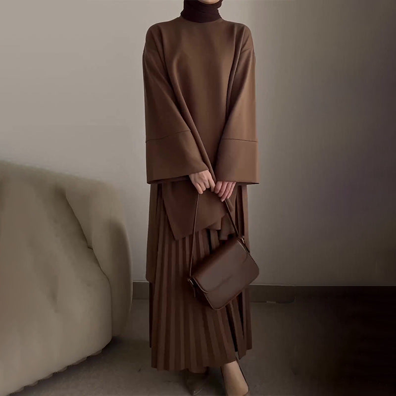 Women's Pleated Two-Piece Set with Bell Sleeves