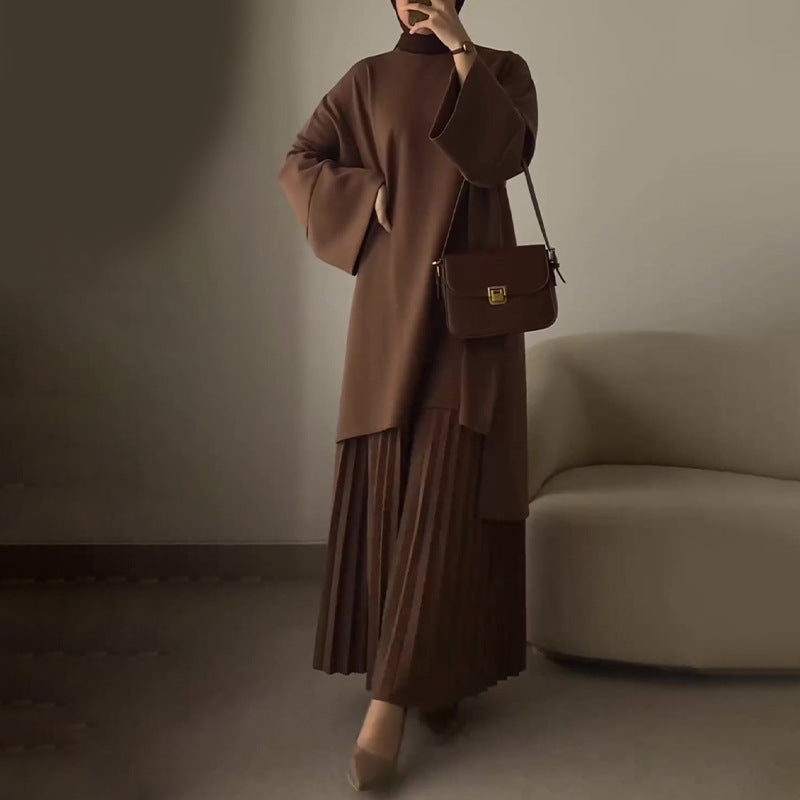 Women's Pleated Two-Piece Set with Bell Sleeves