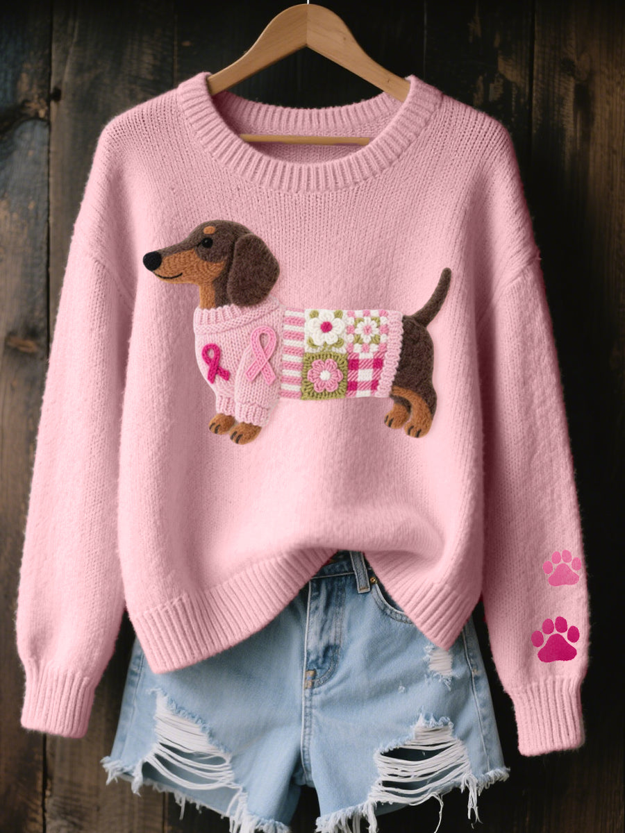 Maglione lavorato a maglia da donna con patchwork di bassotti