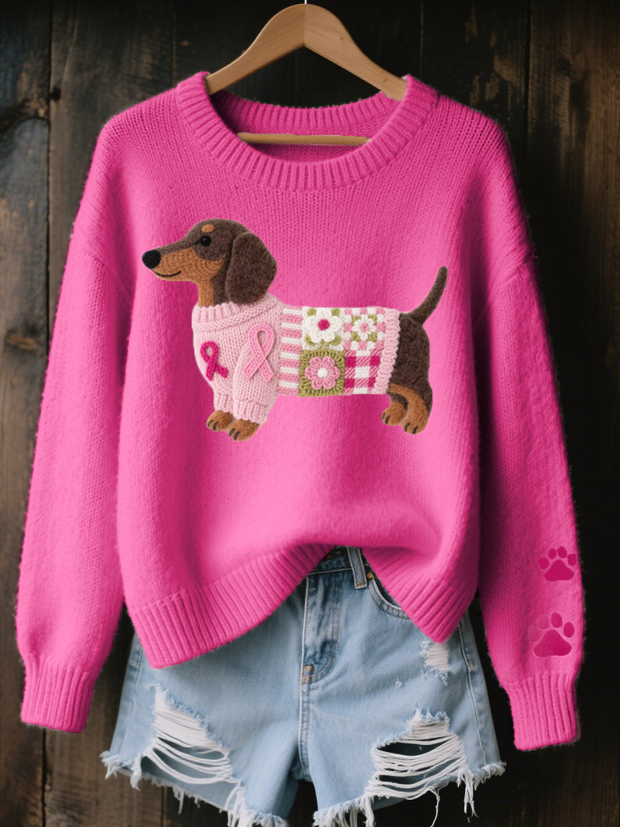 Maglione lavorato a maglia da donna con patchwork di bassotti