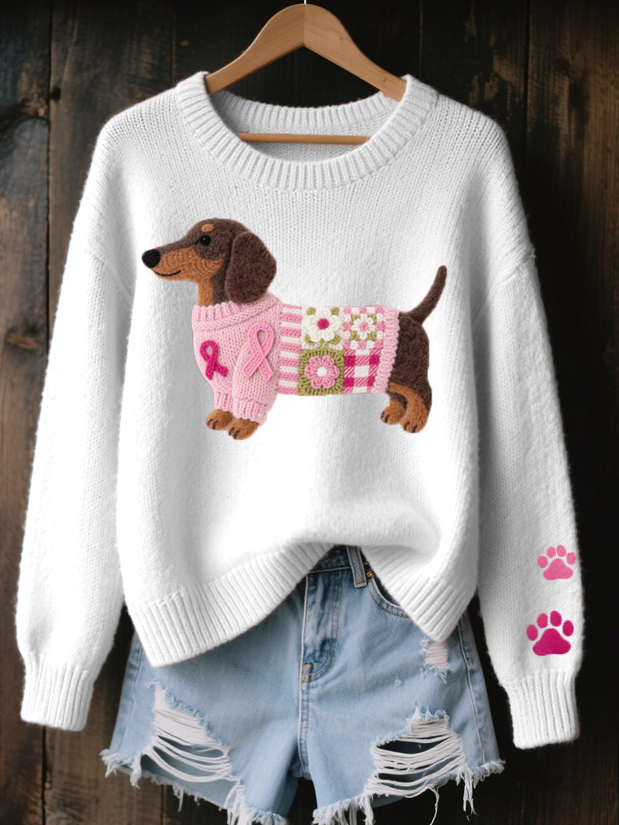 Maglione lavorato a maglia da donna con patchwork di bassotti
