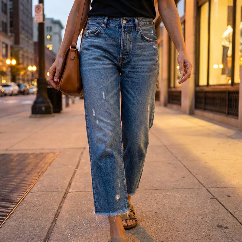 Women's Retro Short Straight Jeans