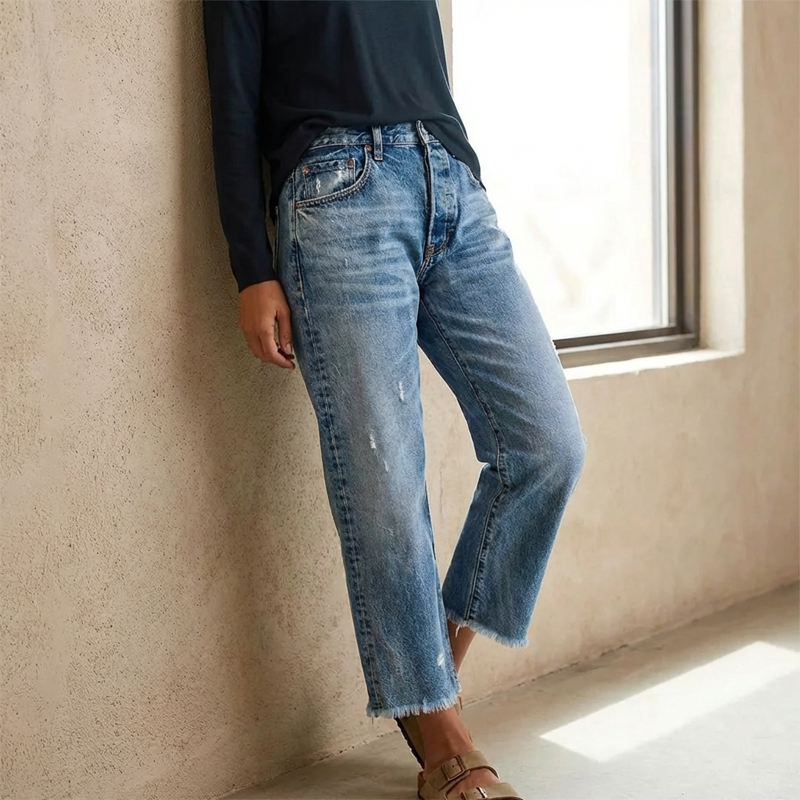 Women's Retro Short Straight Jeans