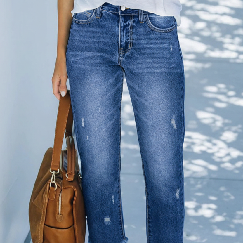 Jeans donna in denim, modello cropped a gamba dritta