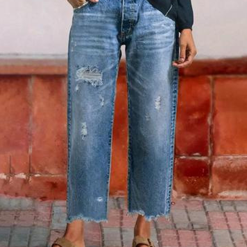 Women's Retro Short Straight Jeans