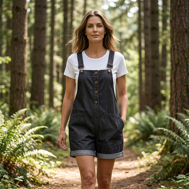 Salopette courte en jean pour femme, style vintage