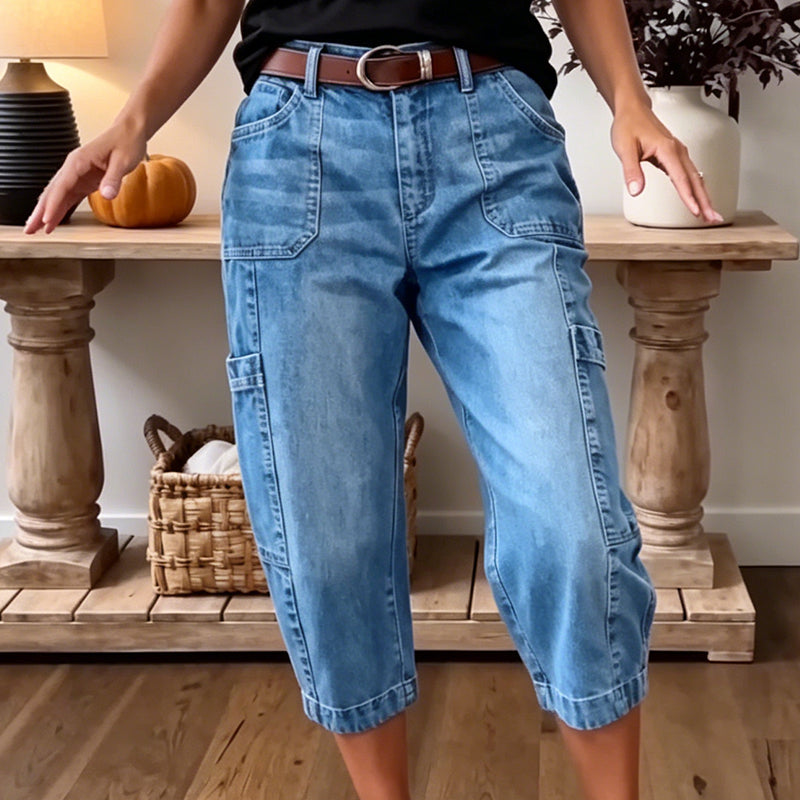 Pantalones cargo elásticos de cintura alta para mujer