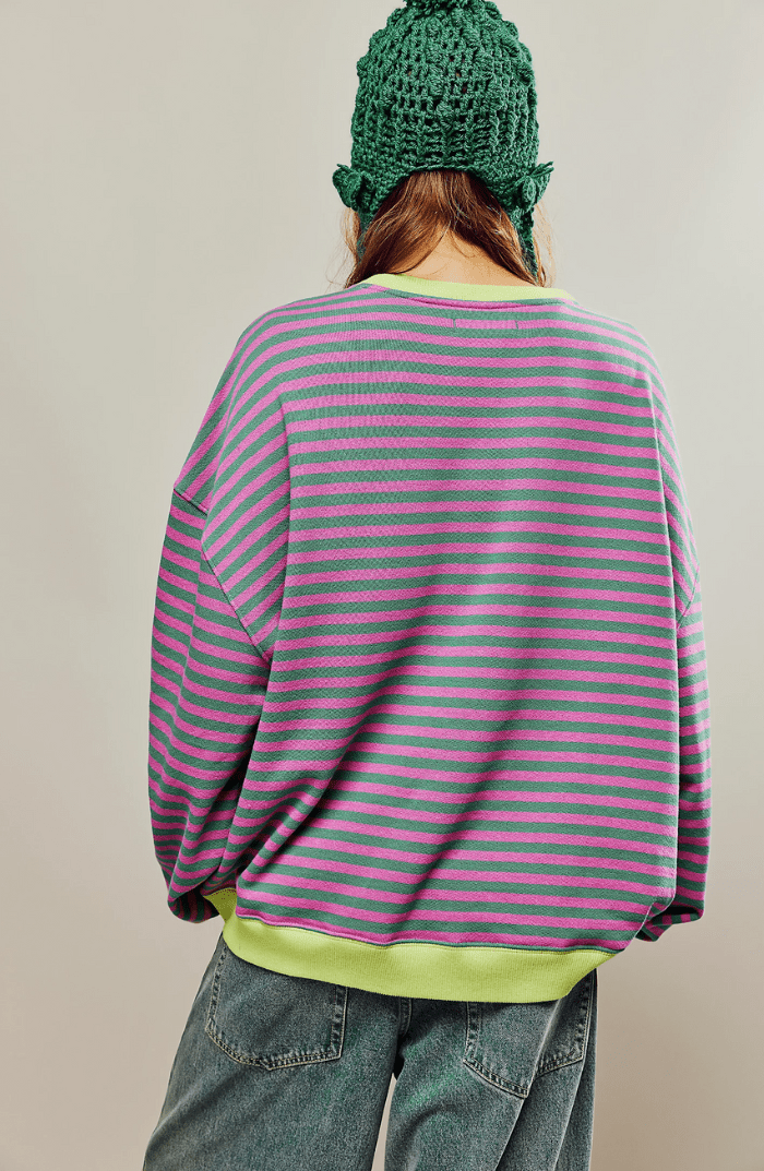 Sweat-shirt rayé pour femme, coupe décontractée et col rond