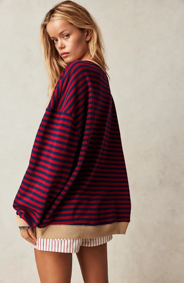 Sweat-shirt rayé pour femme, coupe décontractée et col rond