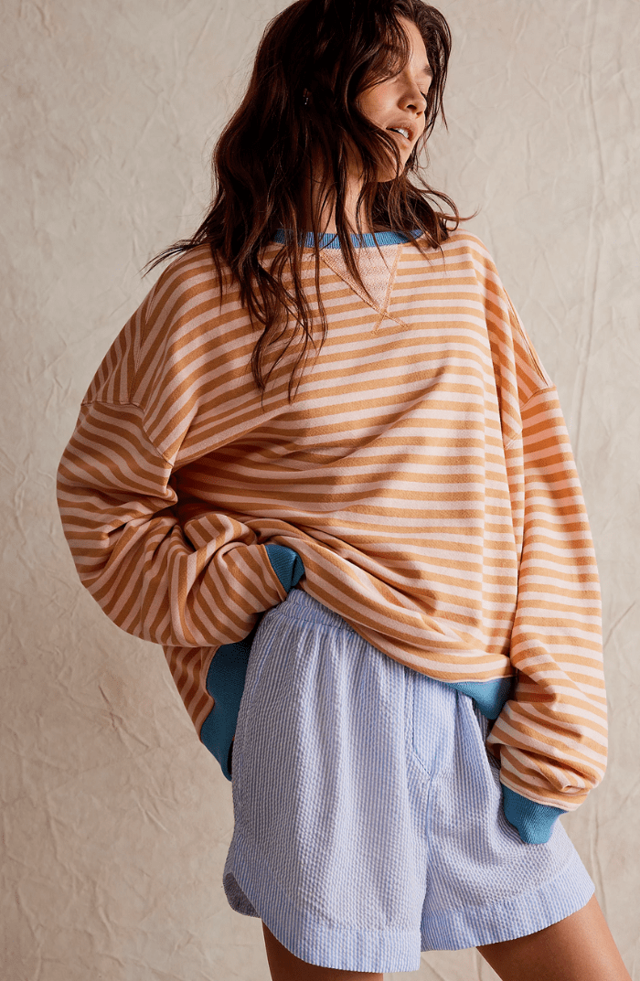 Sweat-shirt rayé pour femme, coupe décontractée et col rond