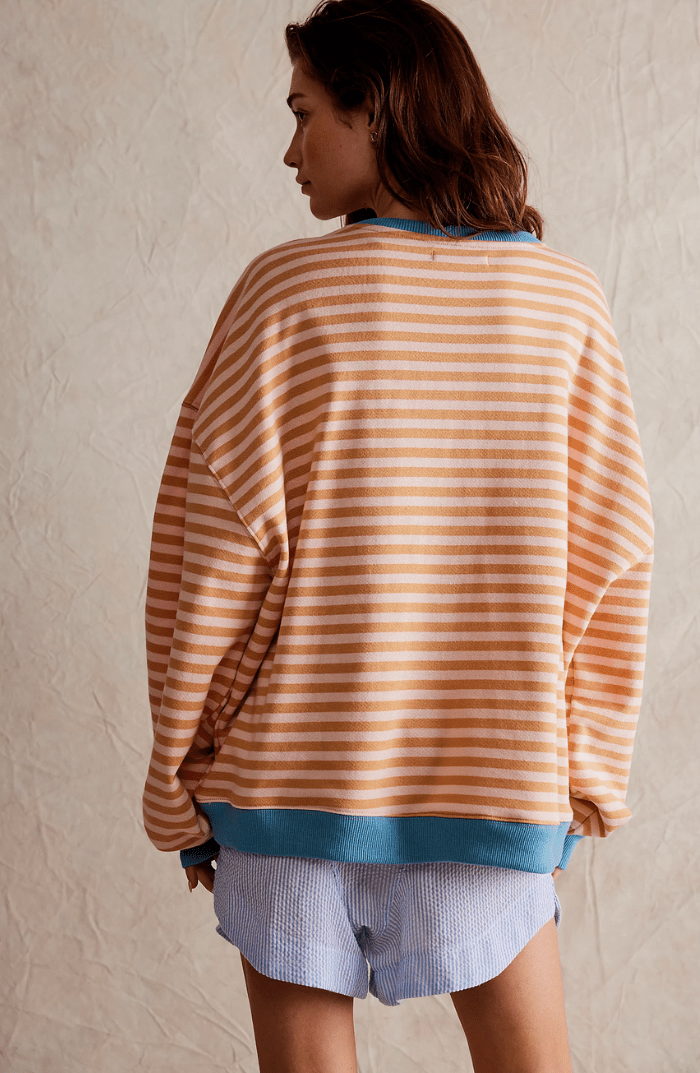Sweat-shirt rayé pour femme, coupe décontractée et col rond