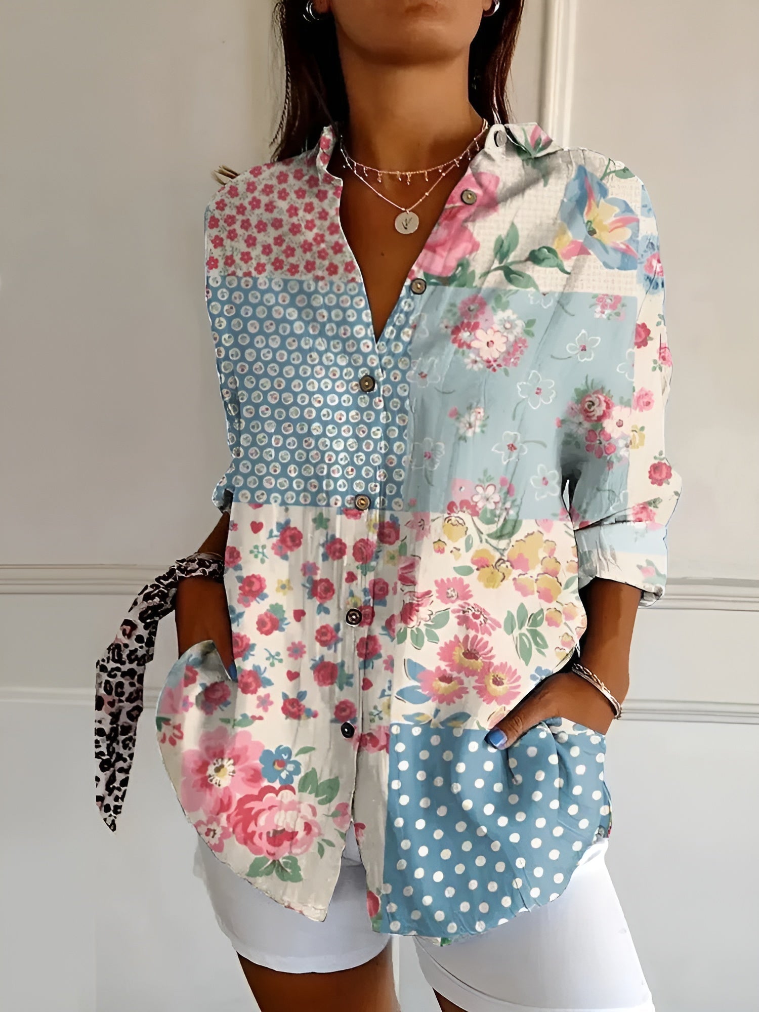 Blouse imprimée chic femme manches longues style décontracté