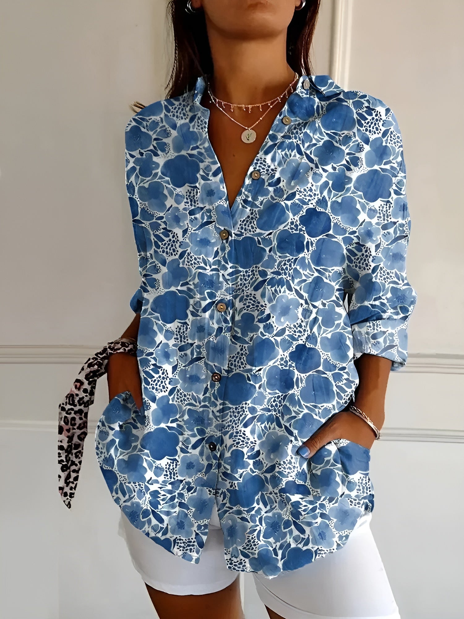 Blouse imprimée chic femme manches longues style décontracté
