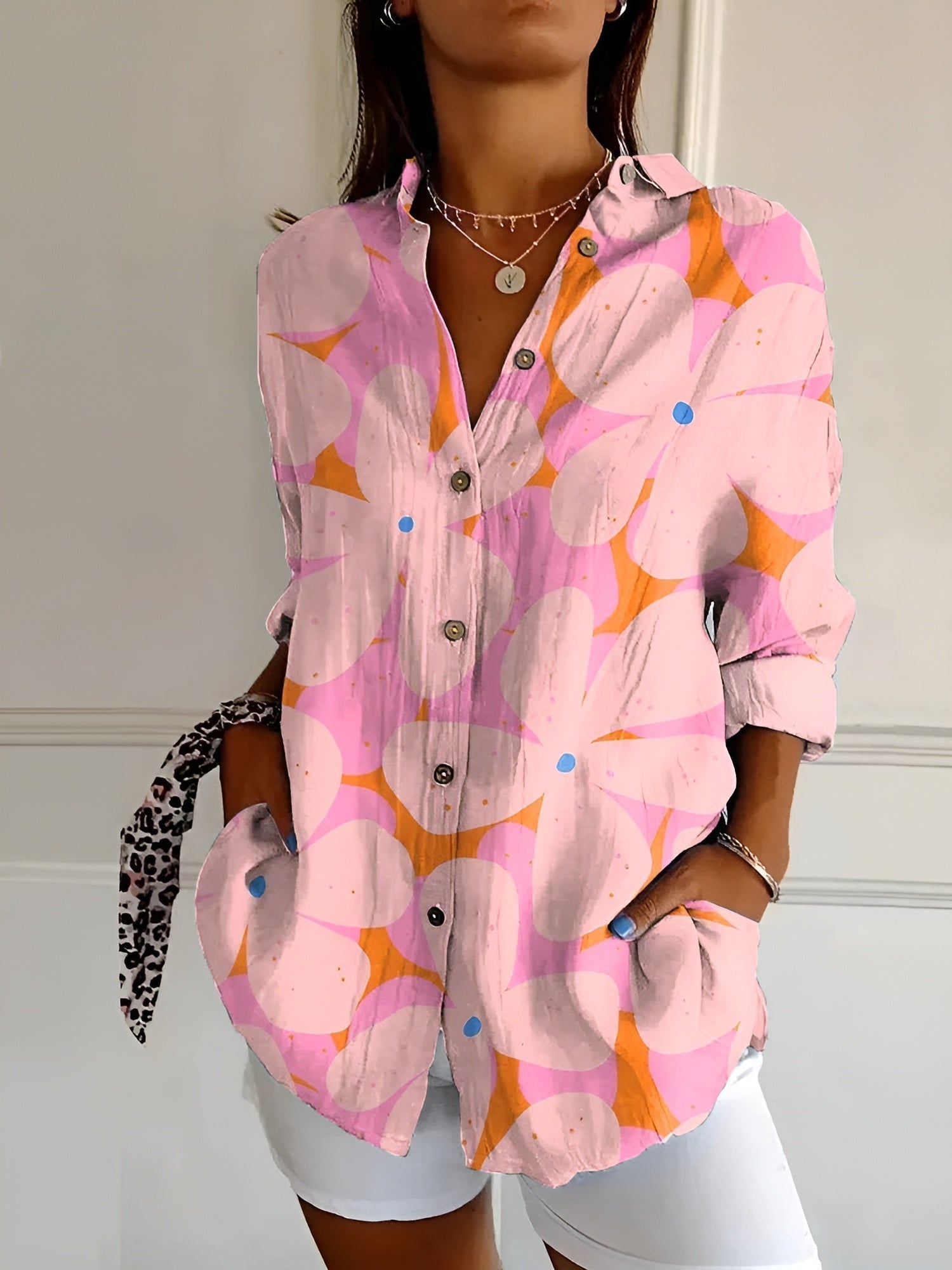 Blouse imprimée chic femme manches longues style décontracté