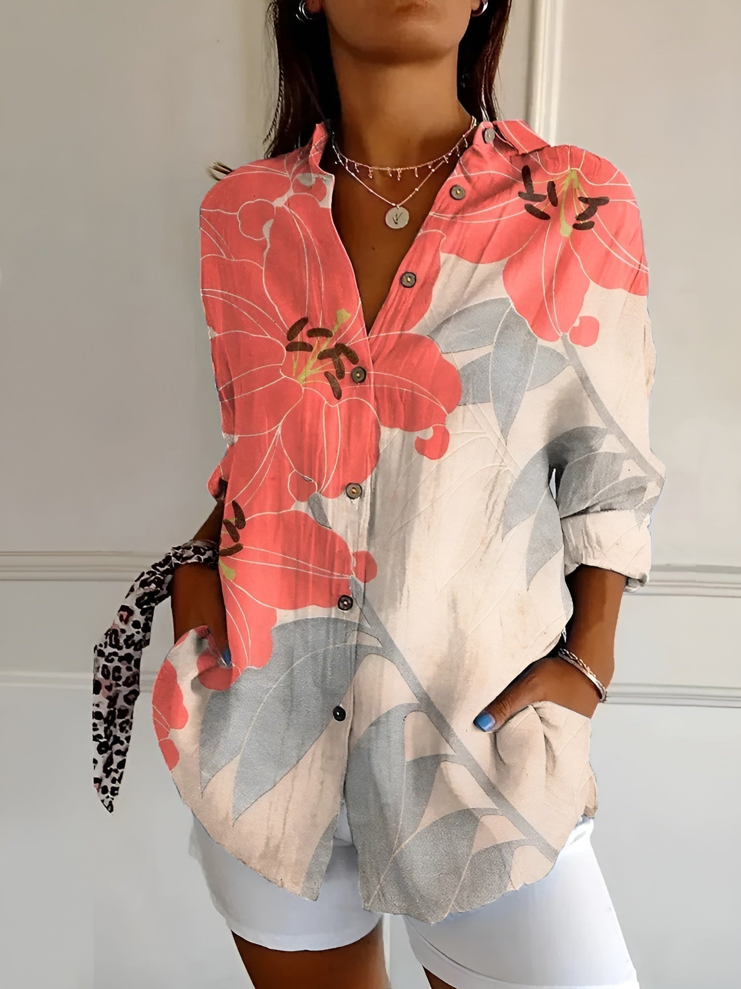 Blouse imprimée chic femme manches longues style décontracté