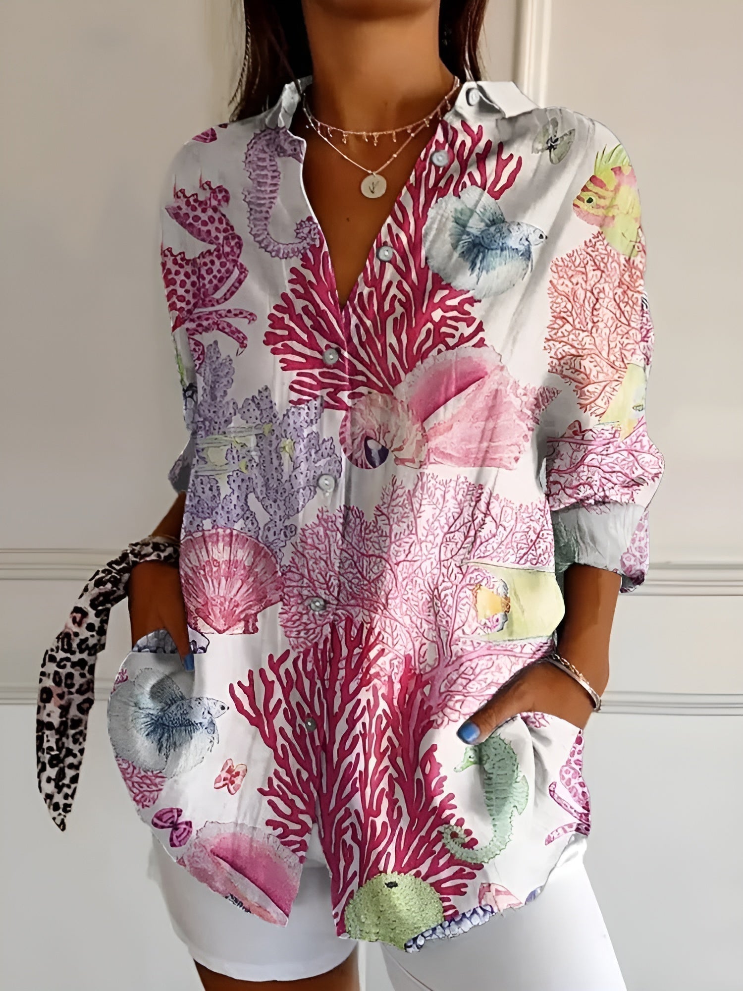 Blouse imprimée chic femme manches longues style décontracté