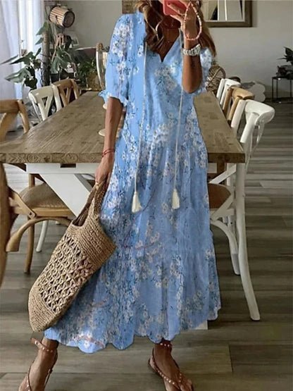 Women's Bohemian Maxi Dress with Tassel Detail