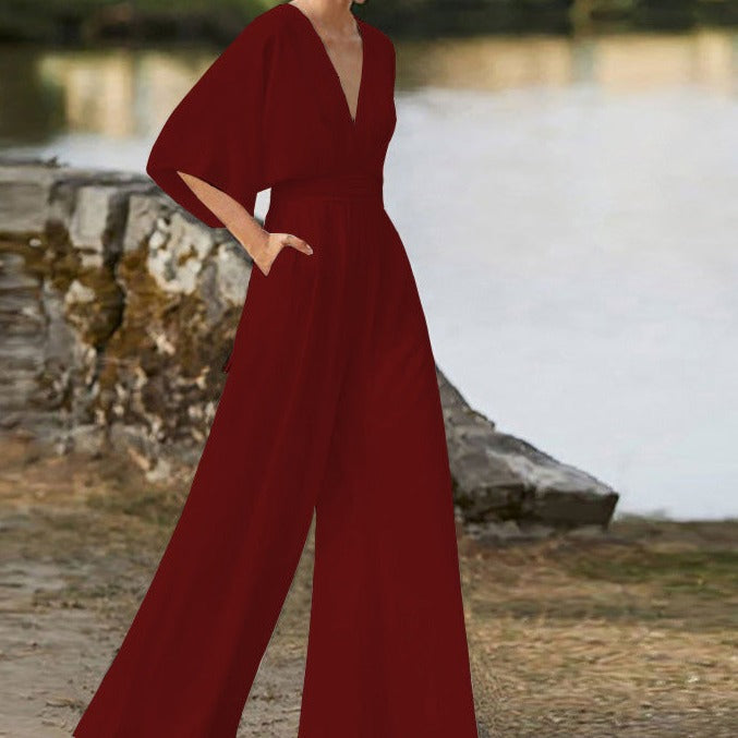 Stylish V-neck Jumpsuit with Flattering Fit