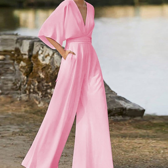 Stylish V-neck Jumpsuit with Flattering Fit